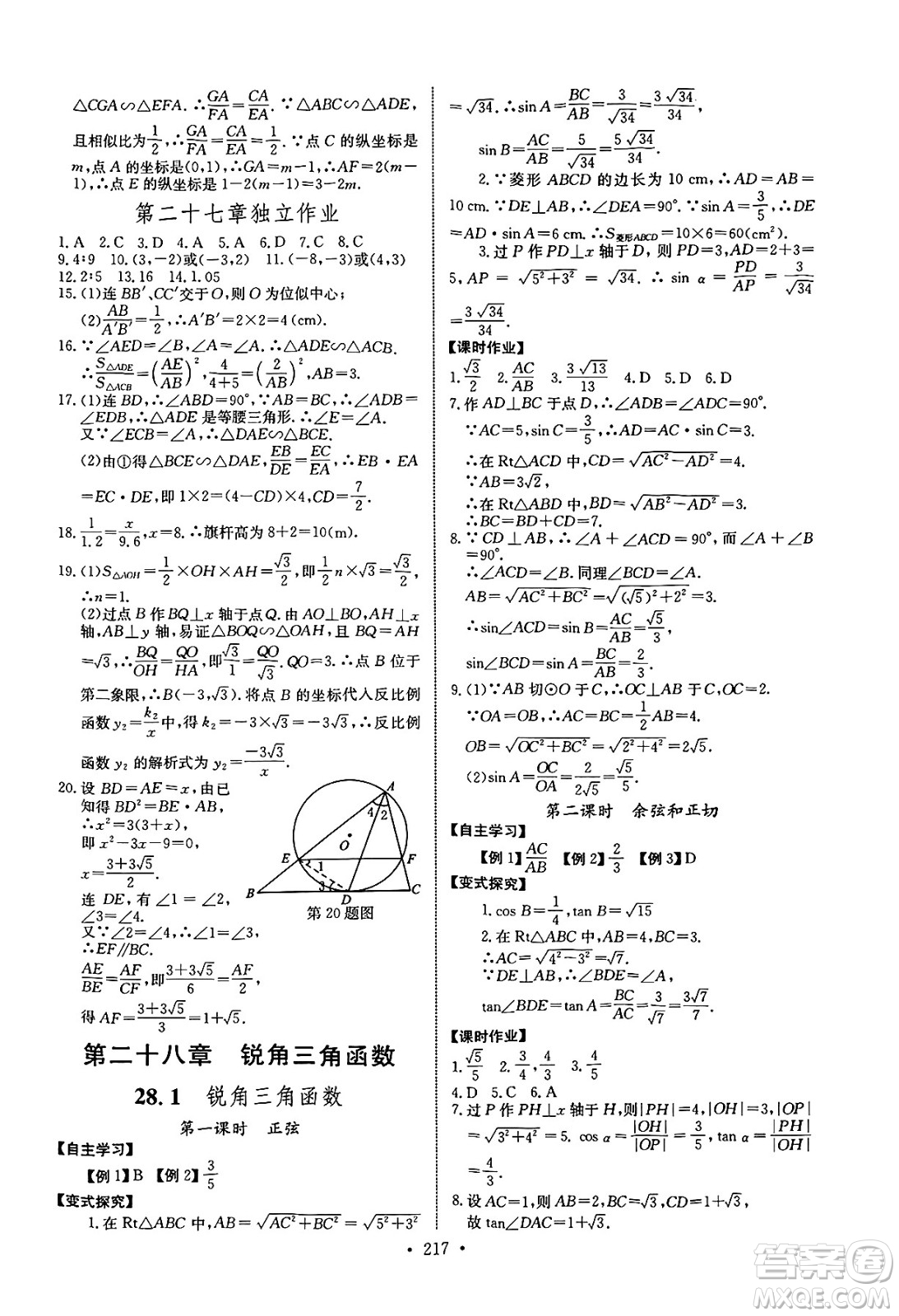 長(zhǎng)江少年兒童出版社2025年春長(zhǎng)江全能學(xué)案同步練習(xí)冊(cè)九年級(jí)數(shù)學(xué)下冊(cè)人教版答案