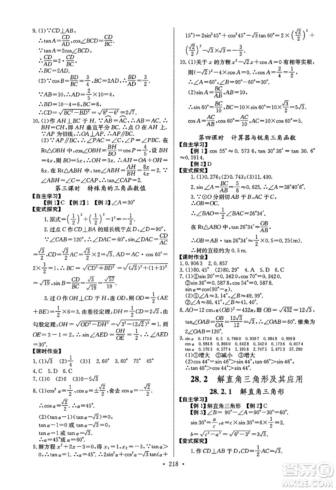 長(zhǎng)江少年兒童出版社2025年春長(zhǎng)江全能學(xué)案同步練習(xí)冊(cè)九年級(jí)數(shù)學(xué)下冊(cè)人教版答案