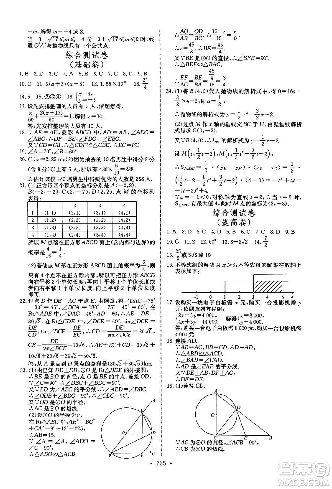長(zhǎng)江少年兒童出版社2025年春長(zhǎng)江全能學(xué)案同步練習(xí)冊(cè)九年級(jí)數(shù)學(xué)下冊(cè)人教版答案