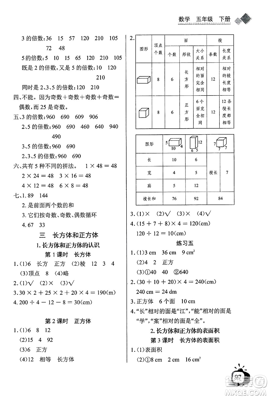 長(zhǎng)江少年兒童出版社2025年春長(zhǎng)江全能學(xué)案同步練習(xí)冊(cè)五年級(jí)數(shù)學(xué)下冊(cè)人教版答案