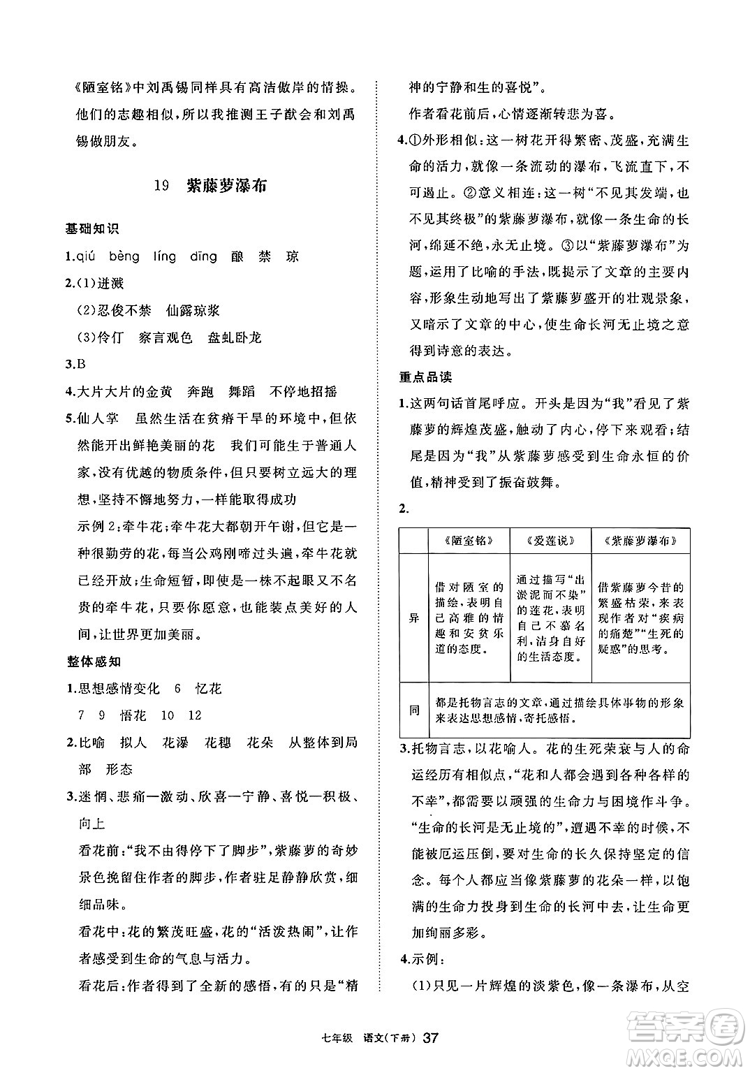 寧夏人民教育出版社2025年春學(xué)習(xí)之友七年級語文下冊通用版答案