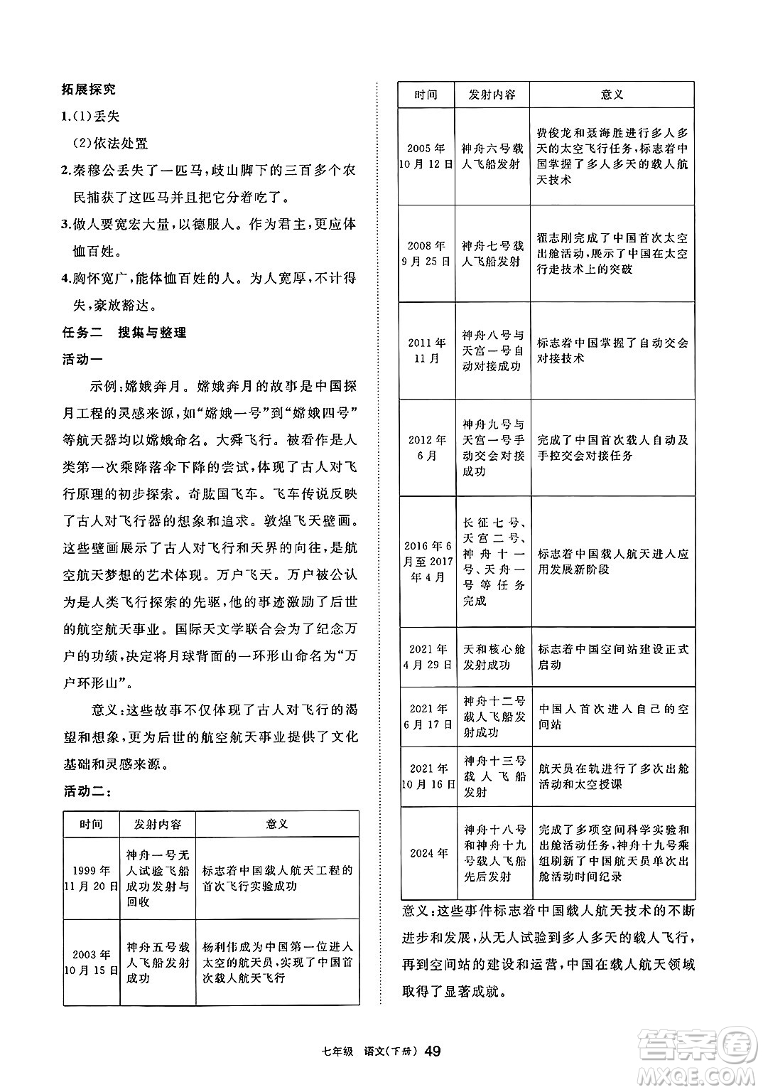 寧夏人民教育出版社2025年春學(xué)習(xí)之友七年級語文下冊通用版答案