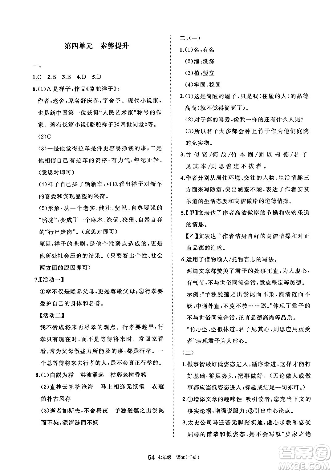 寧夏人民教育出版社2025年春學(xué)習(xí)之友七年級語文下冊通用版答案