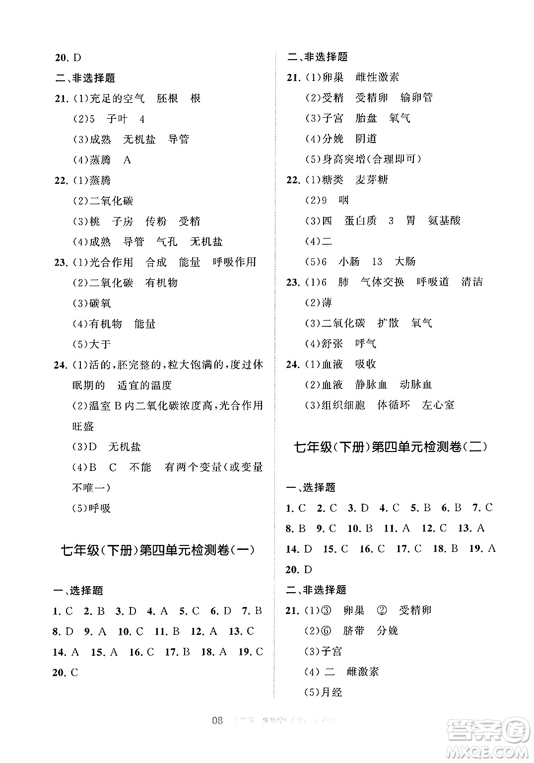寧夏人民教育出版社2025年春學(xué)習(xí)之友七年級生物下冊人教版答案