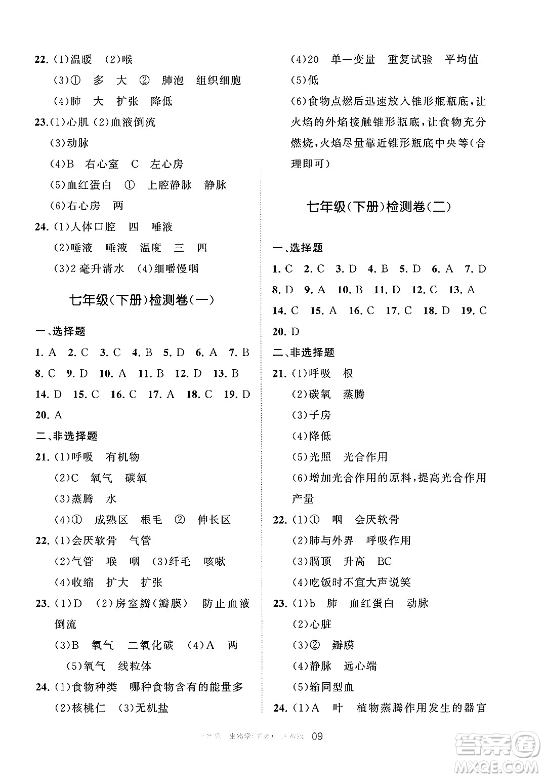 寧夏人民教育出版社2025年春學(xué)習(xí)之友七年級生物下冊人教版答案