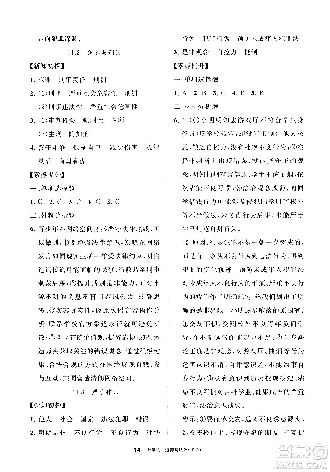 寧夏人民教育出版社2025年春學習之友七年級道德與法治下冊通用版答案