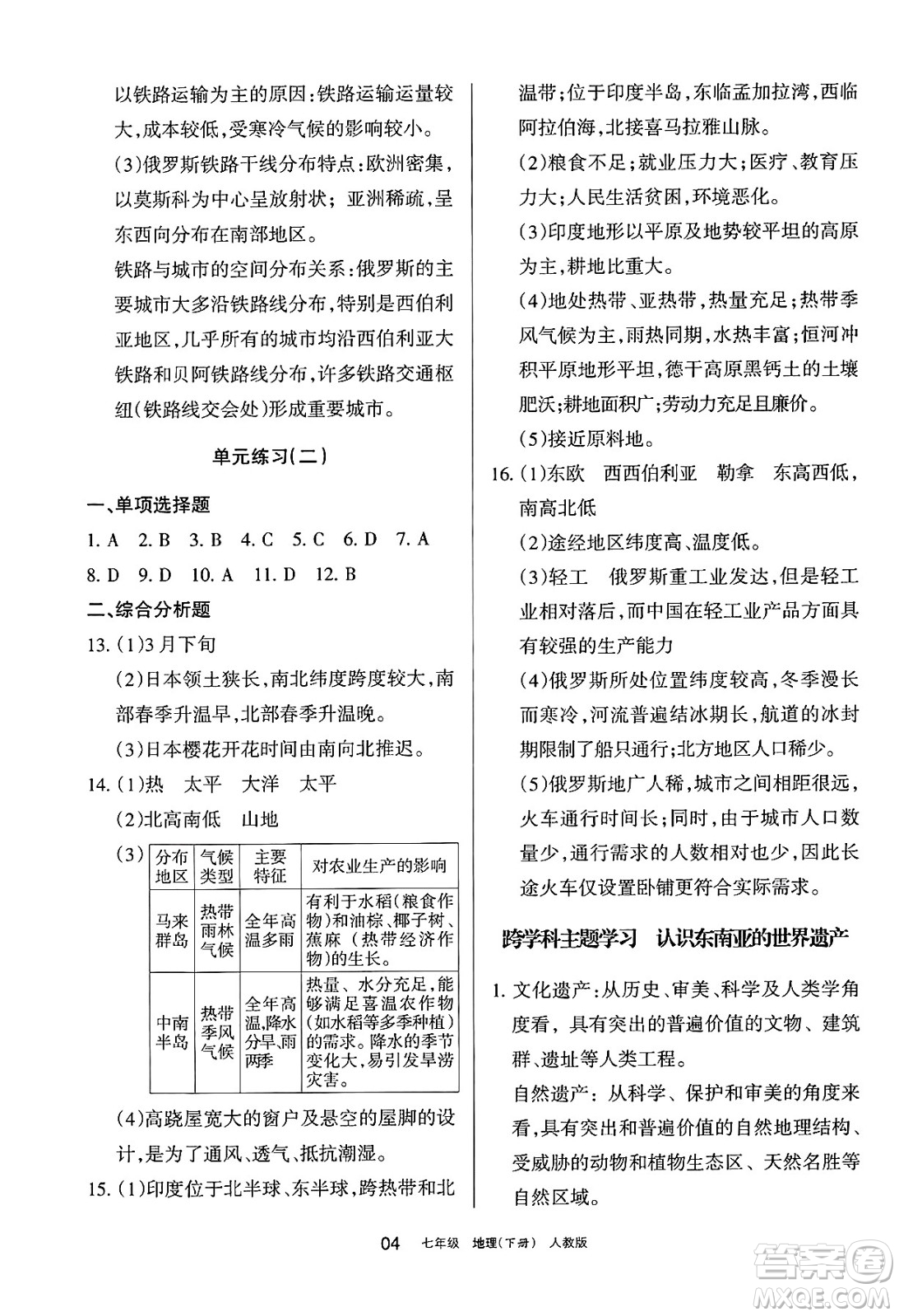 寧夏人民教育出版社2025年春學(xué)習(xí)之友七年級(jí)地理下冊(cè)人教版答案