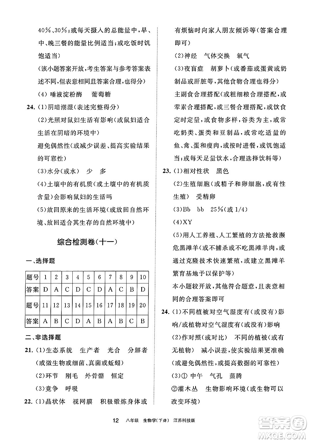 寧夏人民教育出版社2025年春學(xué)習(xí)之友八年級(jí)生物下冊(cè)蘇科版答案