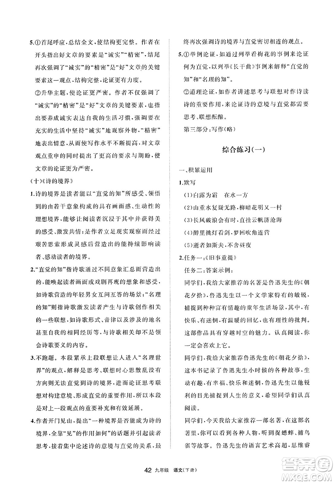 寧夏人民教育出版社2025年春學(xué)習(xí)之友九年級語文下冊通用版答案