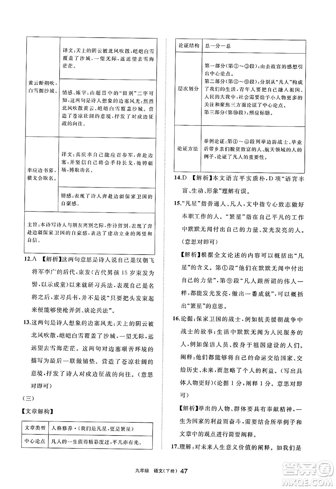 寧夏人民教育出版社2025年春學(xué)習(xí)之友九年級語文下冊通用版答案