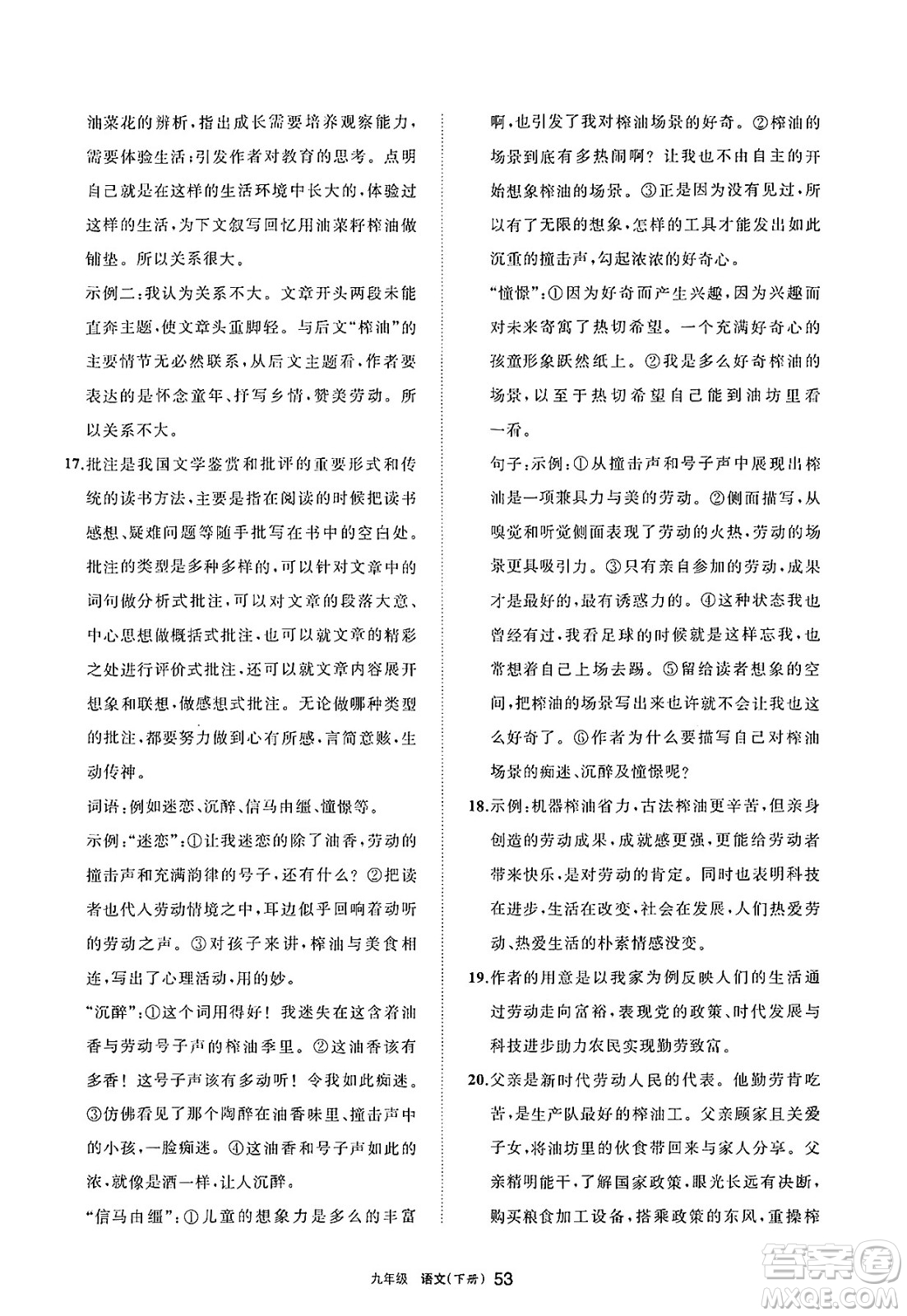 寧夏人民教育出版社2025年春學(xué)習(xí)之友九年級語文下冊通用版答案