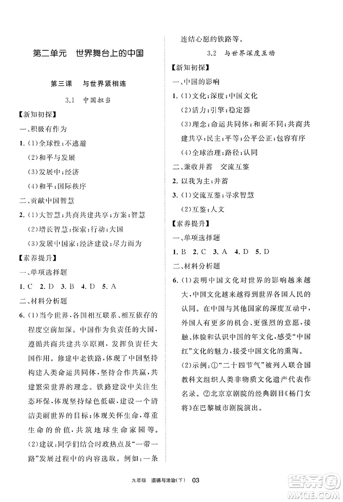 寧夏人民教育出版社2025年春學(xué)習(xí)之友九年級道德與法治下冊通用版答案