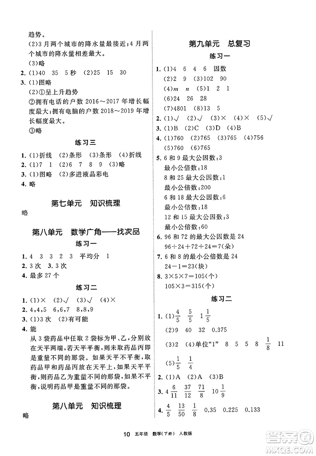 寧夏人民教育出版社2025年春學習之友五年級數(shù)學下冊人教版答案