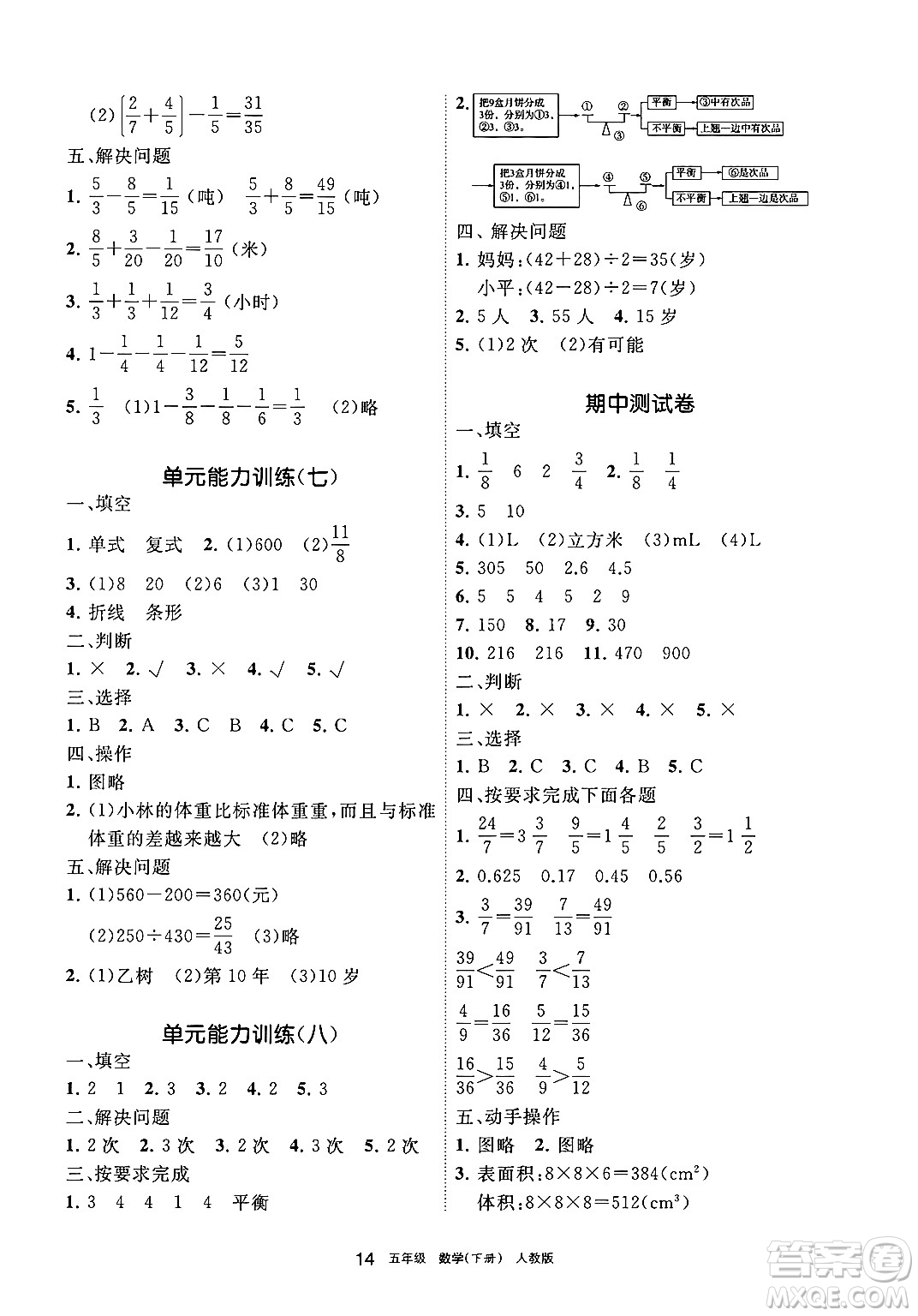 寧夏人民教育出版社2025年春學習之友五年級數(shù)學下冊人教版答案