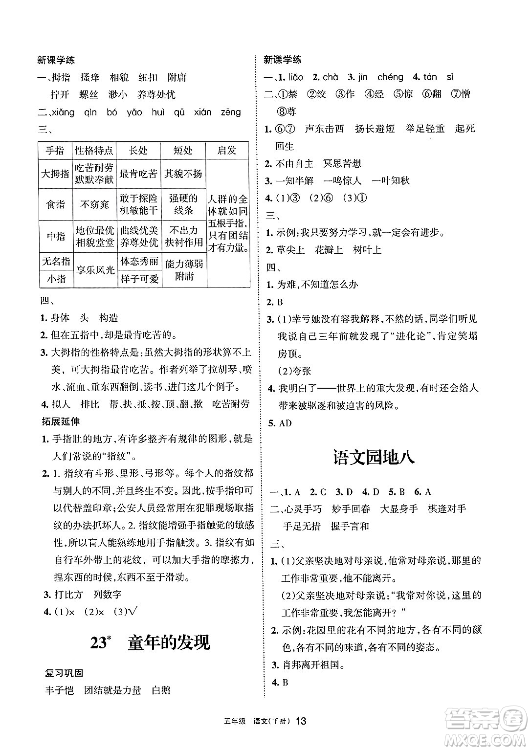 寧夏人民教育出版社2025年春學(xué)習(xí)之友五年級(jí)語(yǔ)文下冊(cè)通用版答案