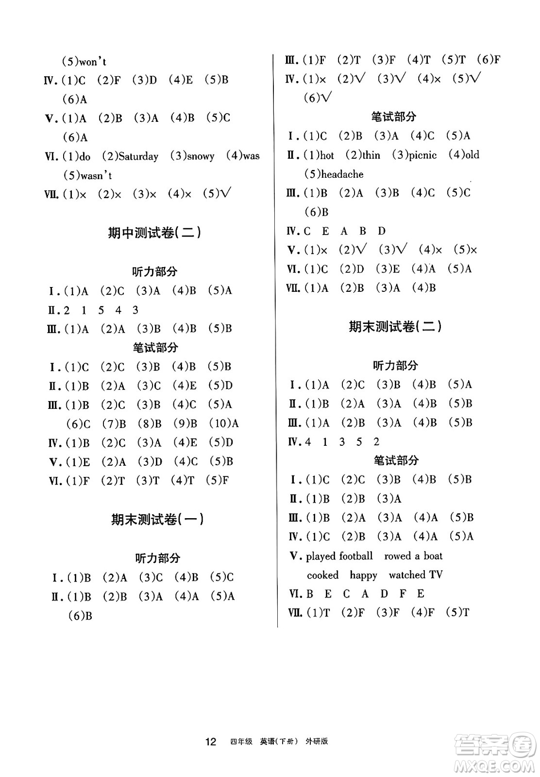 寧夏人民教育出版社2025年春學(xué)習(xí)之友四年級英語下冊外研版三起點(diǎn)答案