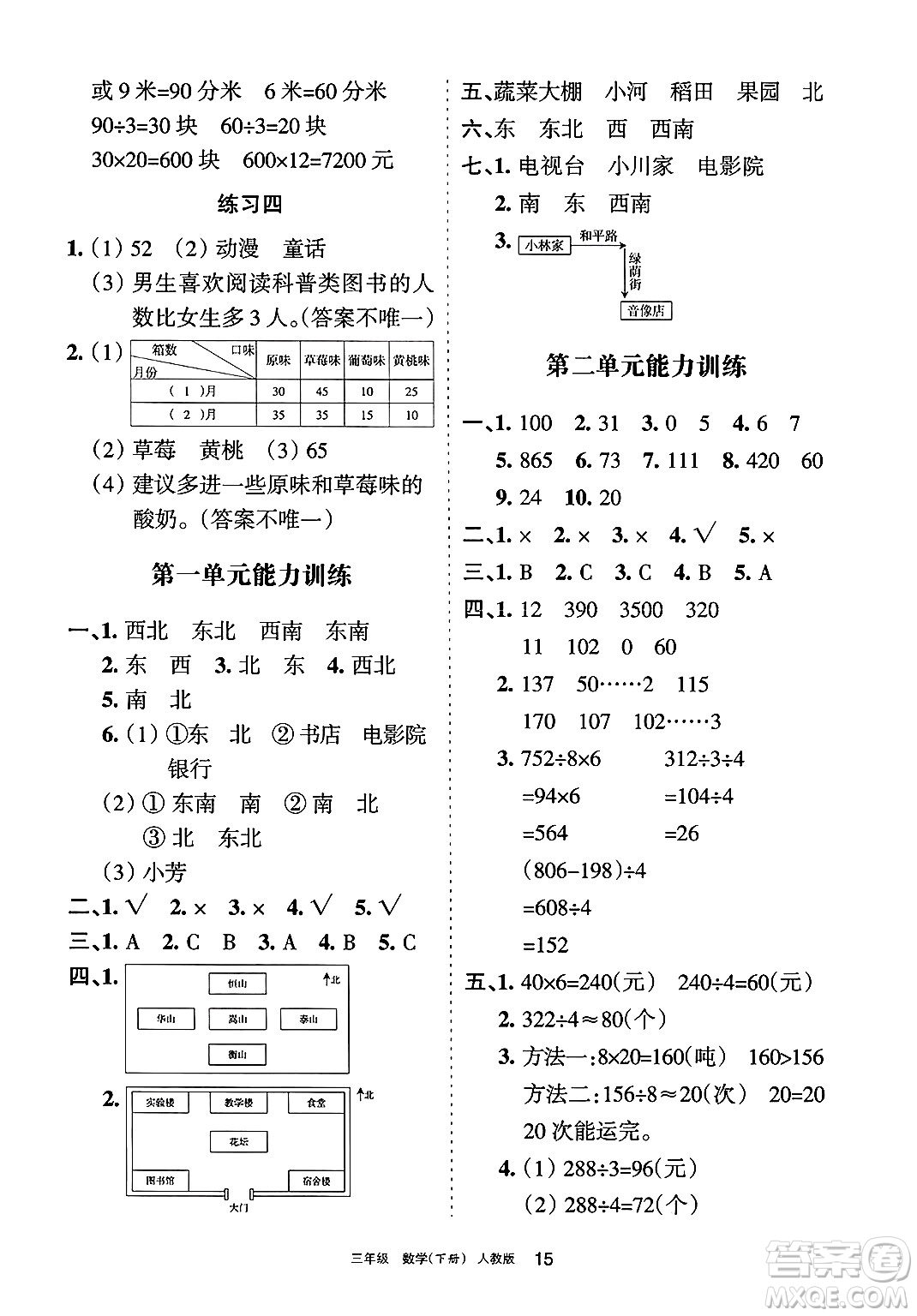 寧夏人民教育出版社2025年春學習之友三年級數(shù)學下冊人教版答案