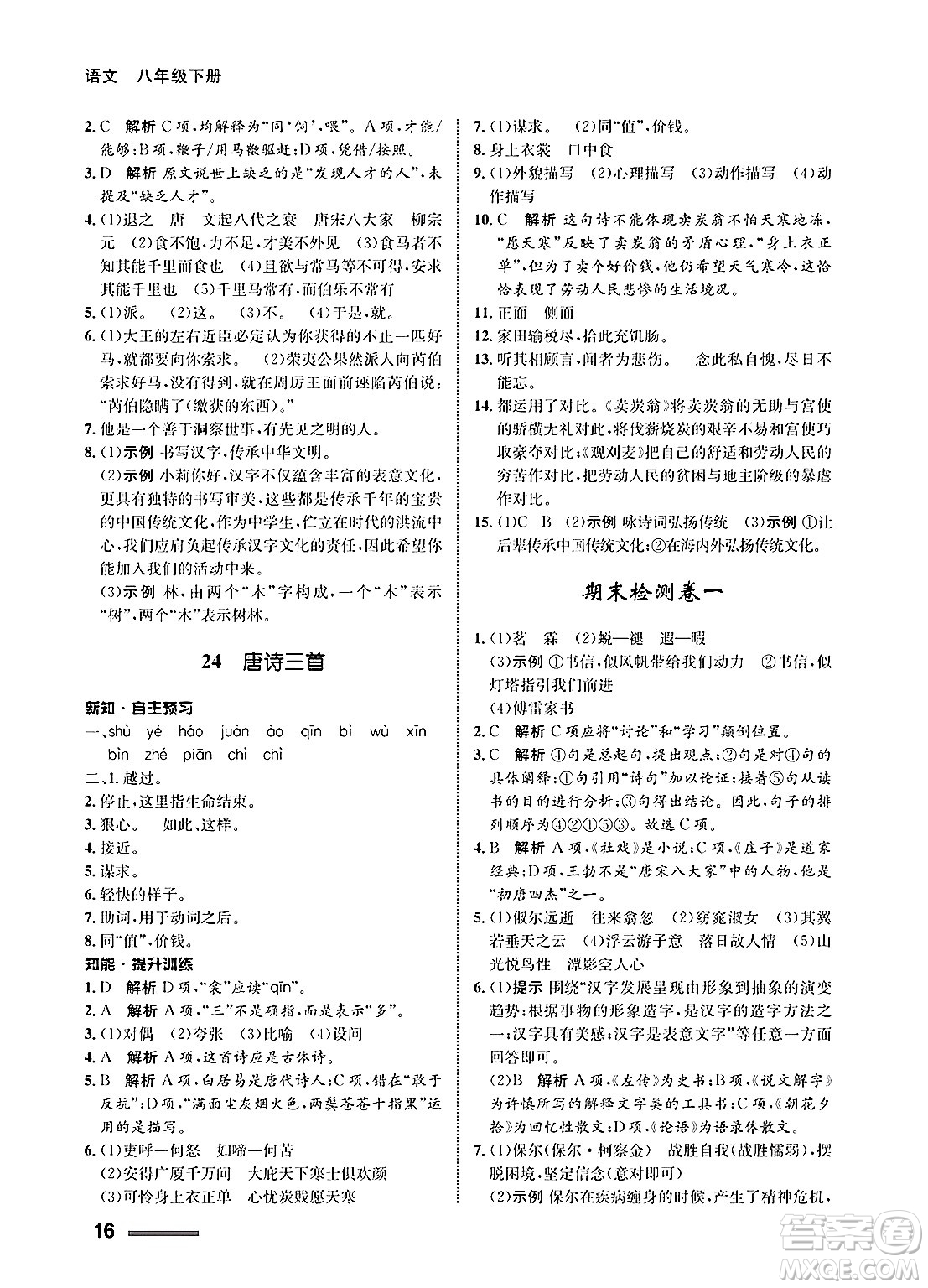 甘肅教育出版社2025年春配套綜合練習(xí)八年級(jí)語文下冊(cè)通用版答案