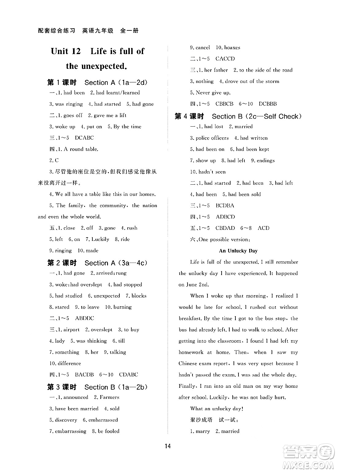 北京師范大學(xué)出版社2025年春配套綜合練習(xí)九年級(jí)英語(yǔ)下冊(cè)人教版答案