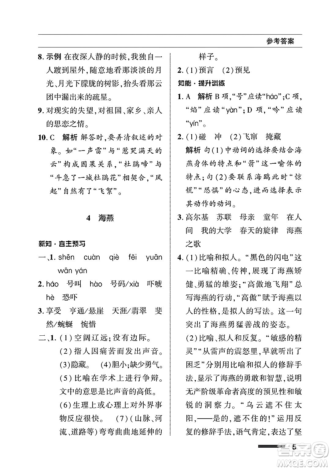 北京師范大學(xué)出版社2025年春配套綜合練習(xí)九年級語文下冊通用版答案