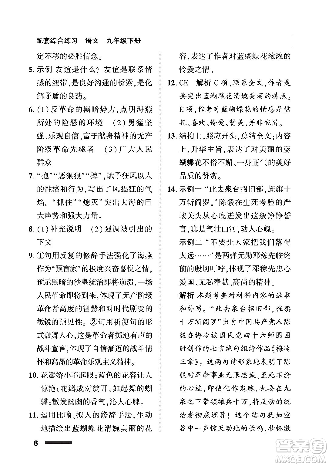 北京師范大學(xué)出版社2025年春配套綜合練習(xí)九年級語文下冊通用版答案