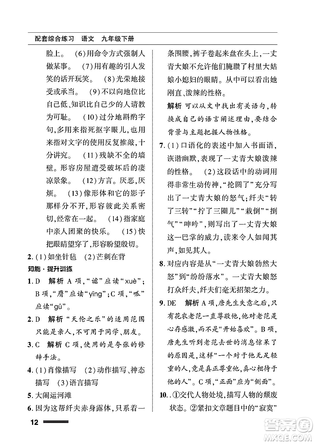北京師范大學(xué)出版社2025年春配套綜合練習(xí)九年級語文下冊通用版答案