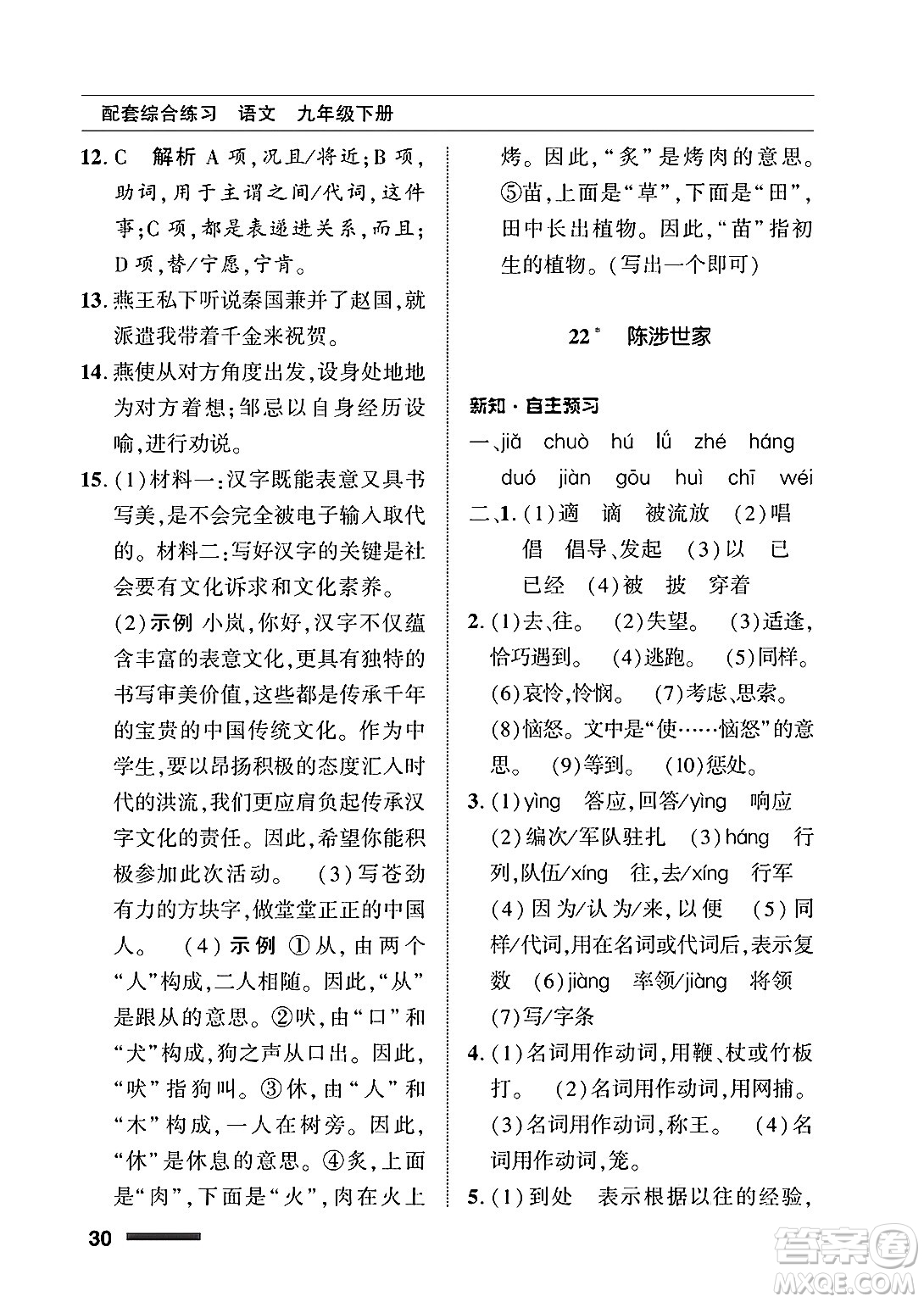北京師范大學(xué)出版社2025年春配套綜合練習(xí)九年級語文下冊通用版答案
