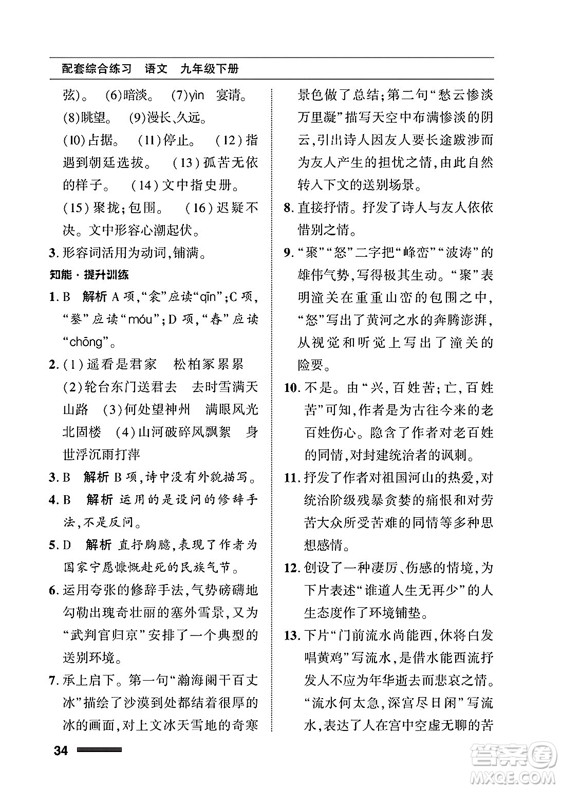 北京師范大學(xué)出版社2025年春配套綜合練習(xí)九年級語文下冊通用版答案