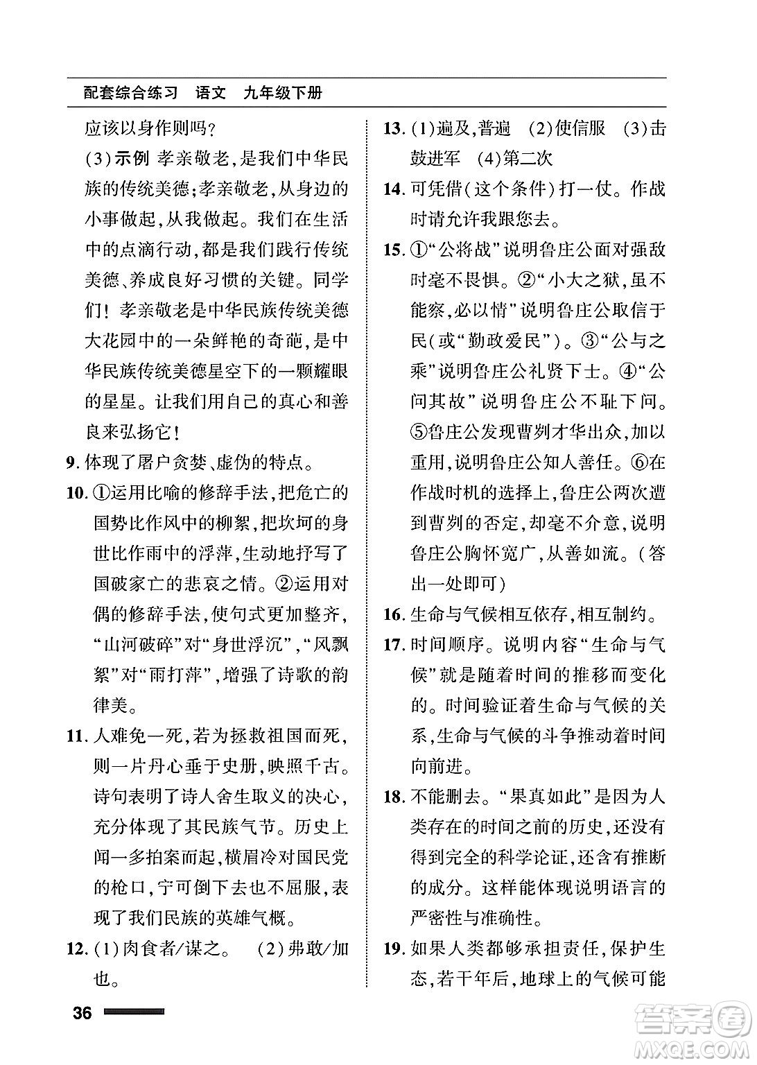 北京師范大學(xué)出版社2025年春配套綜合練習(xí)九年級語文下冊通用版答案