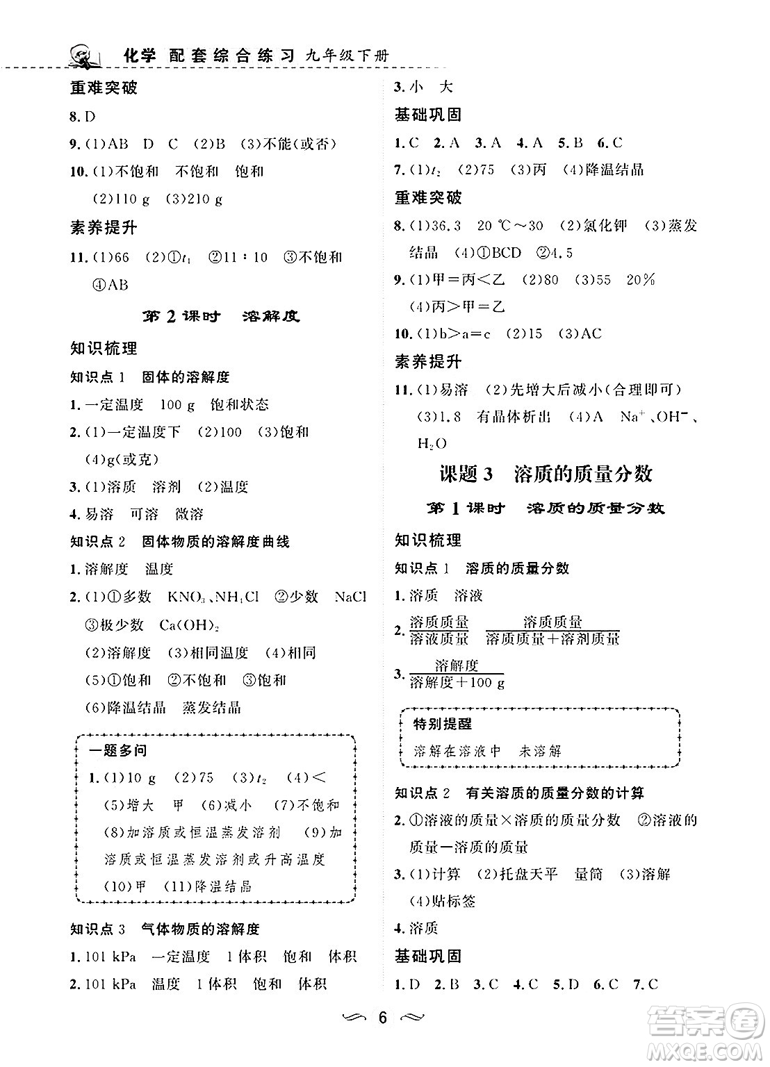 甘肅文化出版社2025年春配套綜合練習(xí)九年級(jí)化學(xué)下冊(cè)人教版答案