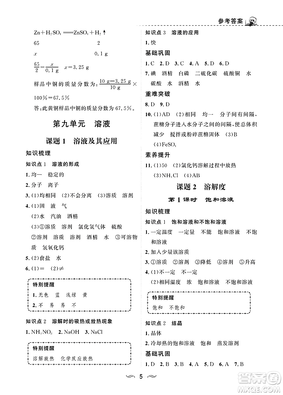 甘肅文化出版社2025年春配套綜合練習(xí)九年級(jí)化學(xué)下冊(cè)人教版答案
