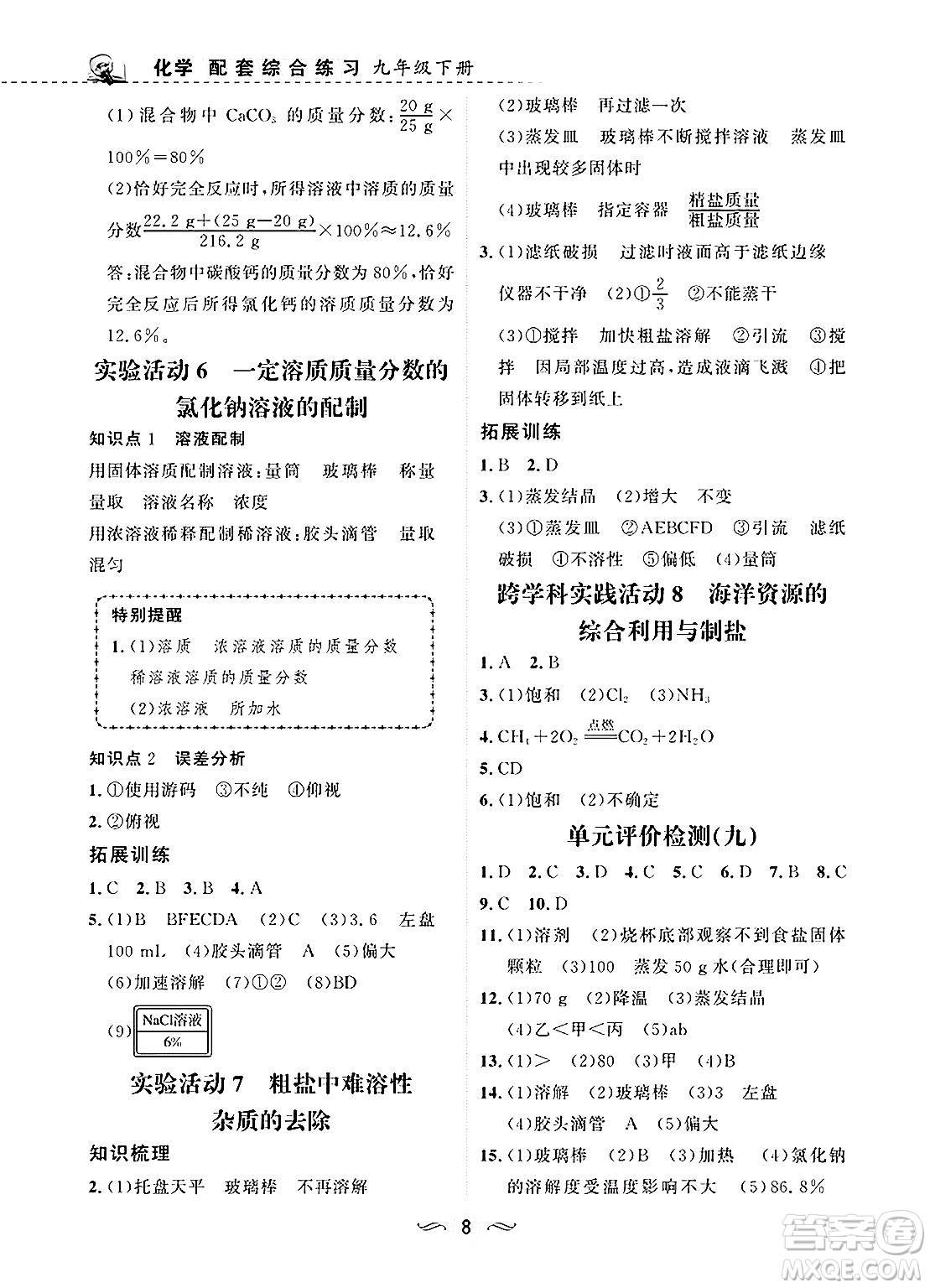 甘肅文化出版社2025年春配套綜合練習(xí)九年級(jí)化學(xué)下冊(cè)人教版答案