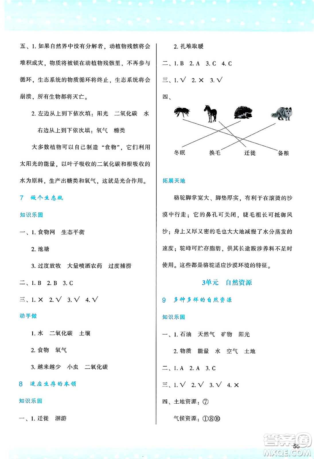 陜西人民教育出版社2025年春學(xué)習(xí)與評價六年級科學(xué)下冊蘇教版參考答案