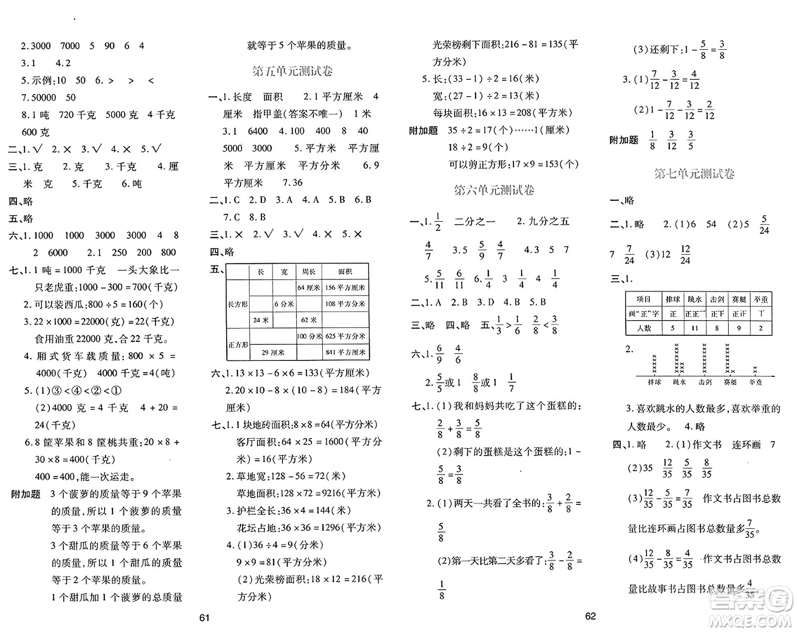 陜西人民教育出版社2025年春學(xué)習(xí)與評(píng)價(jià)三年級(jí)數(shù)學(xué)下冊(cè)北師大版參考答案