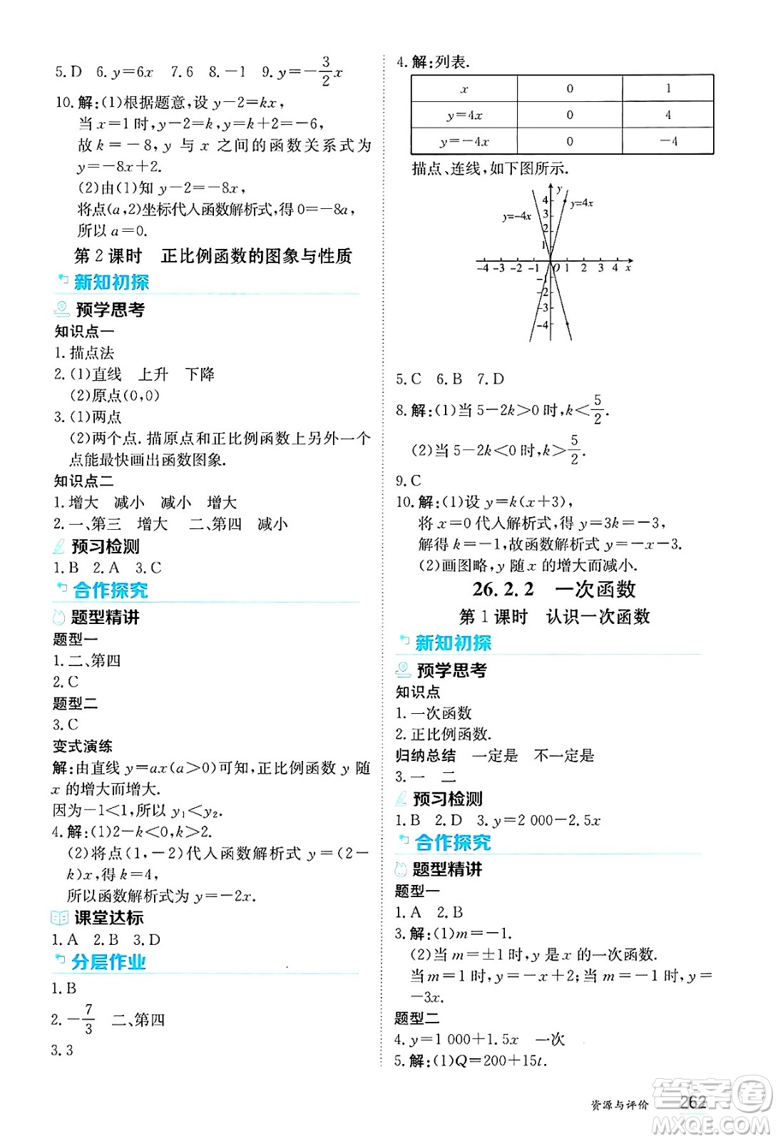 黑龍江教育出版社2025年春資源與評價八年級數(shù)學(xué)下冊人教版黑龍江專版五四制答案