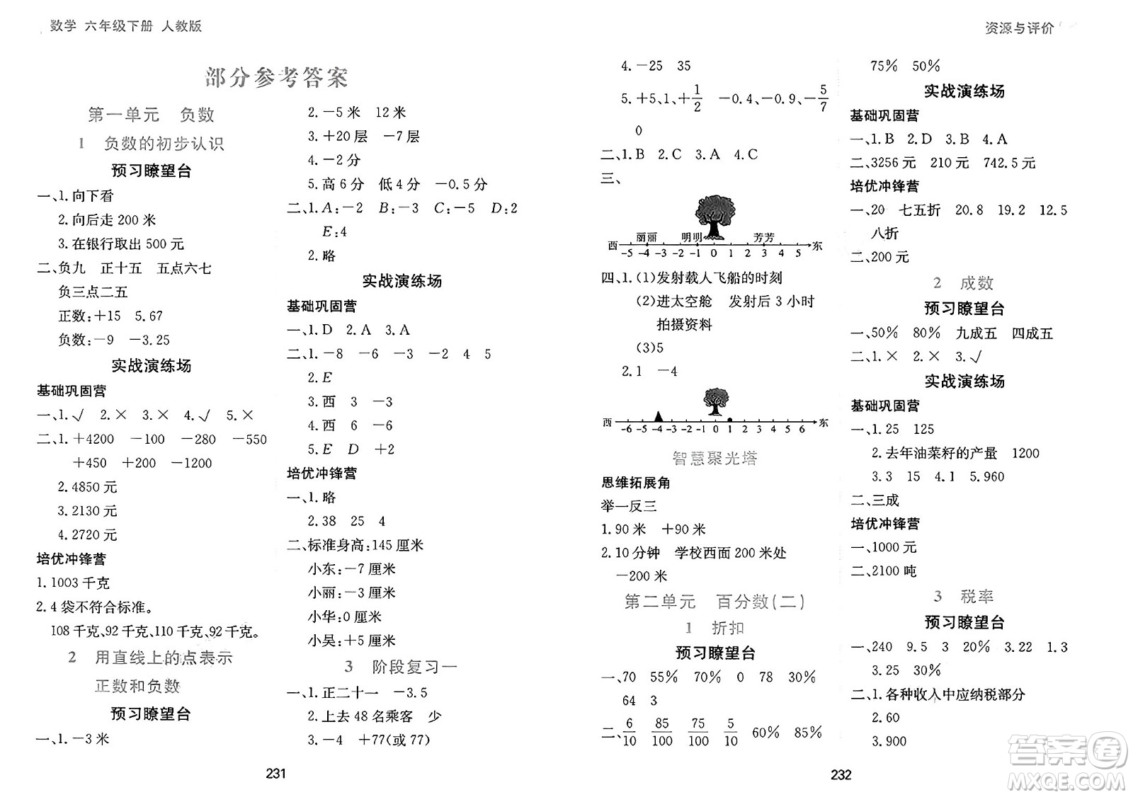 黑龍江教育出版社2025年春資源與評(píng)價(jià)六年級(jí)數(shù)學(xué)下冊(cè)人教版答案