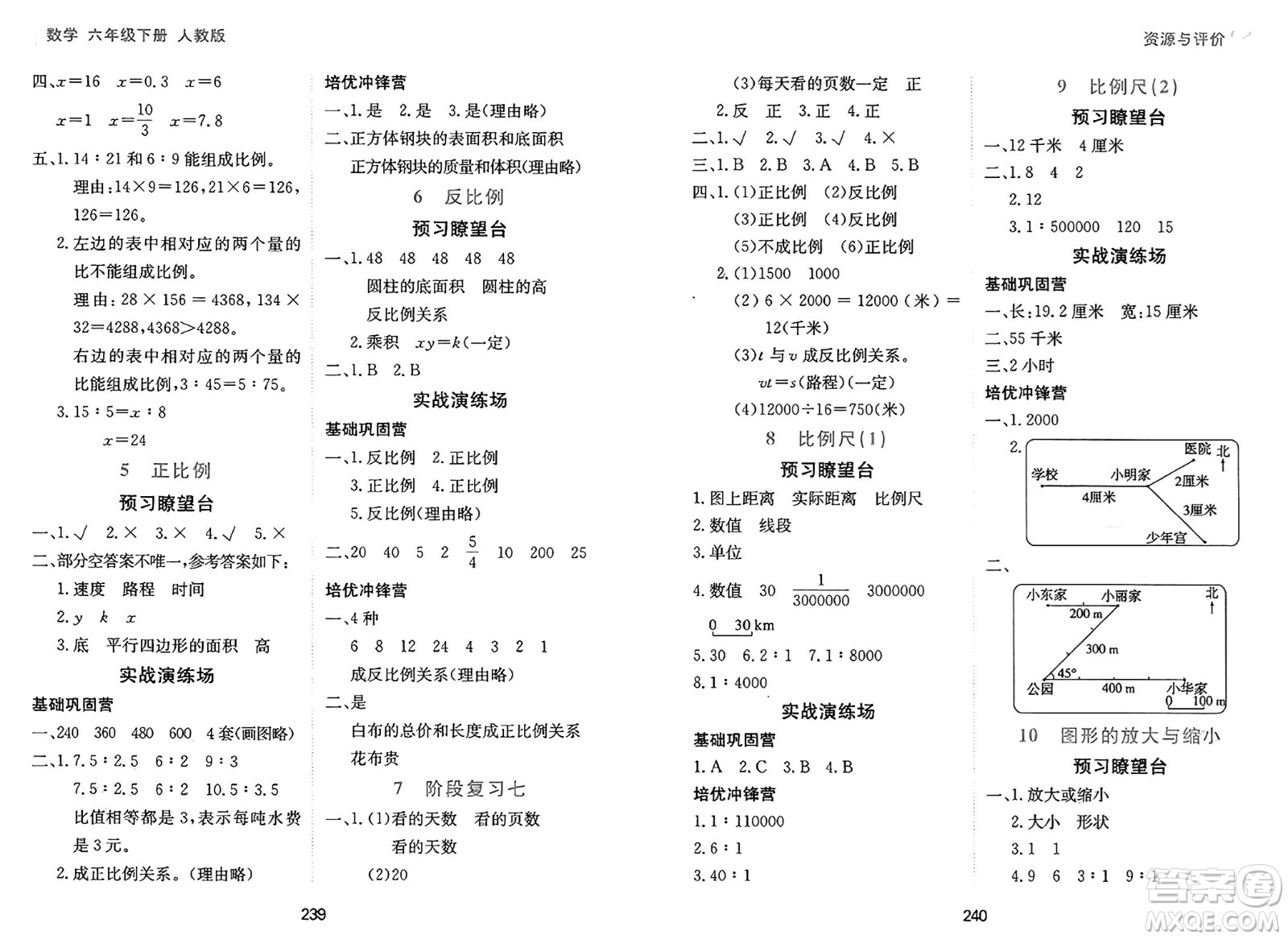 黑龍江教育出版社2025年春資源與評(píng)價(jià)六年級(jí)數(shù)學(xué)下冊(cè)人教版答案