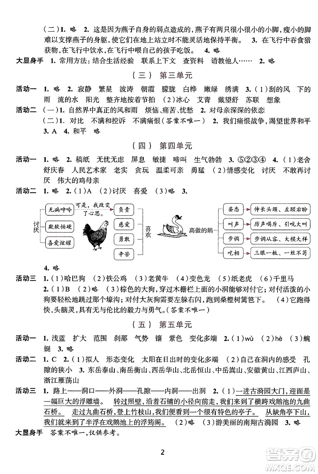 浙江人民出版社2025年春學習與評價四年級語文下冊通用版答案