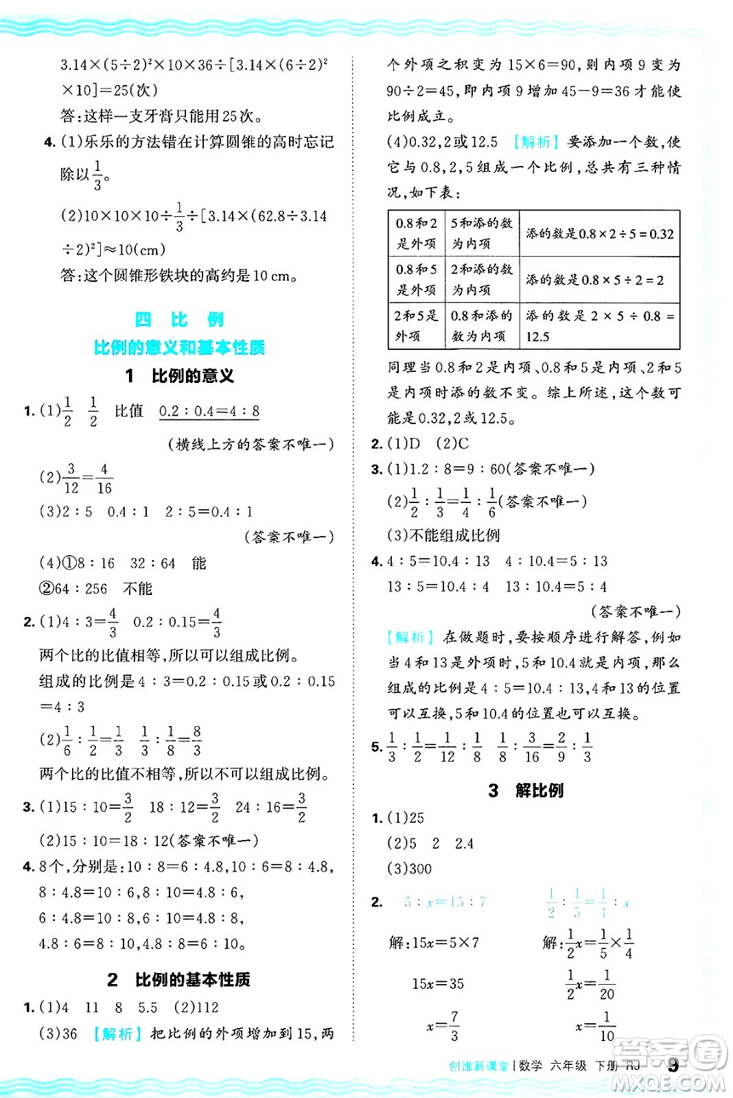 江西人民出版社2025年春王朝霞創(chuàng)維新課堂六年級數(shù)學(xué)下冊人教版答案