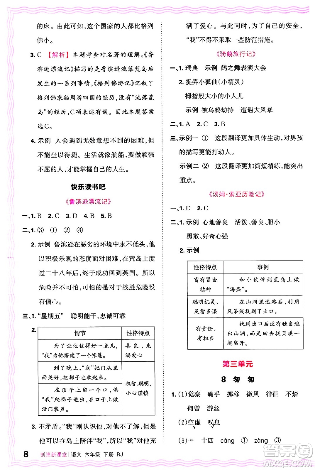 江西人民出版社2025年春王朝霞創(chuàng)維新課堂六年級(jí)語(yǔ)文下冊(cè)人教版答案