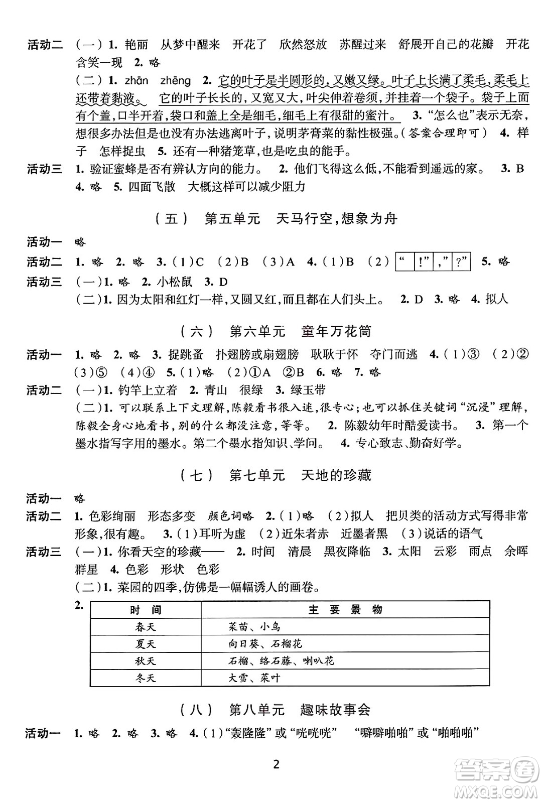 浙江人民出版社2025年春學(xué)習(xí)與評價三年級語文下冊通用版答案