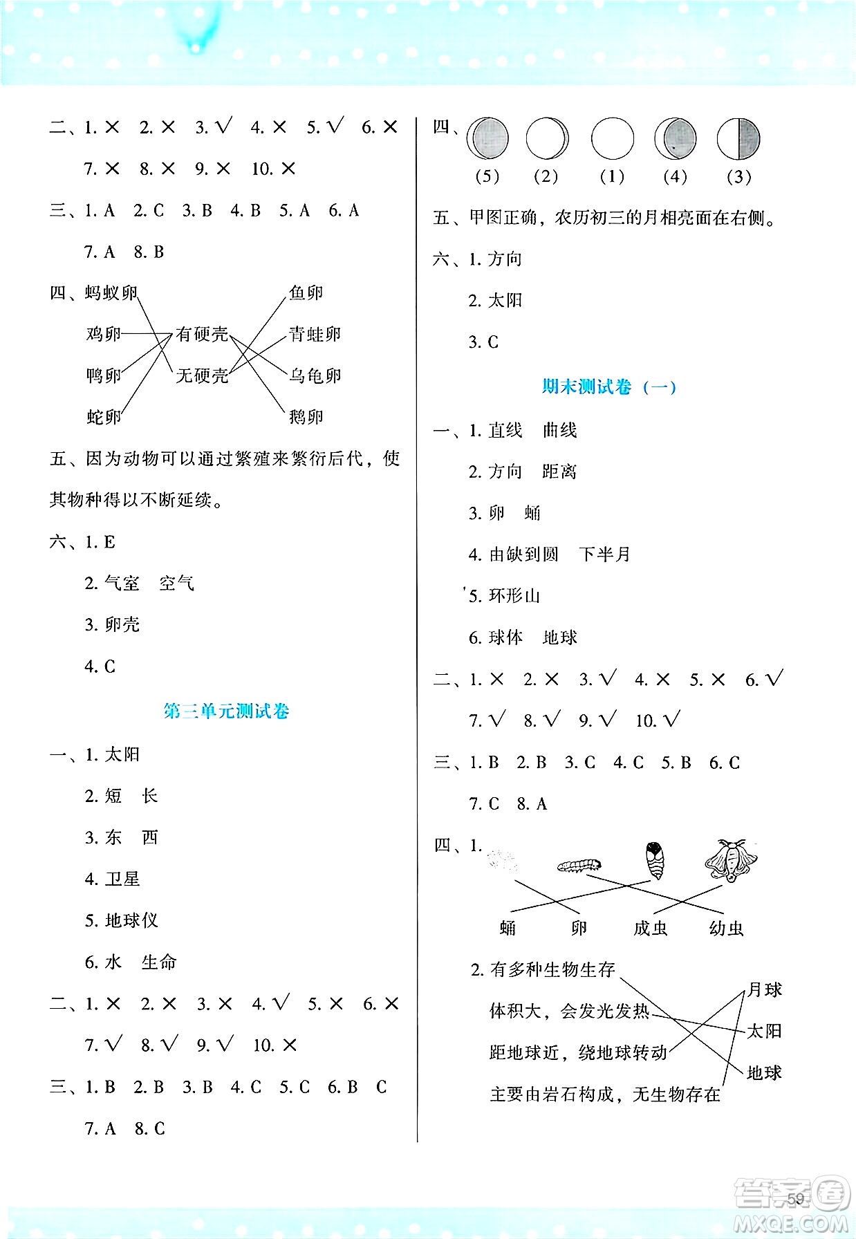 陜西人民教育出版社2025年春學習與評價三年級科學下冊教科版答案
