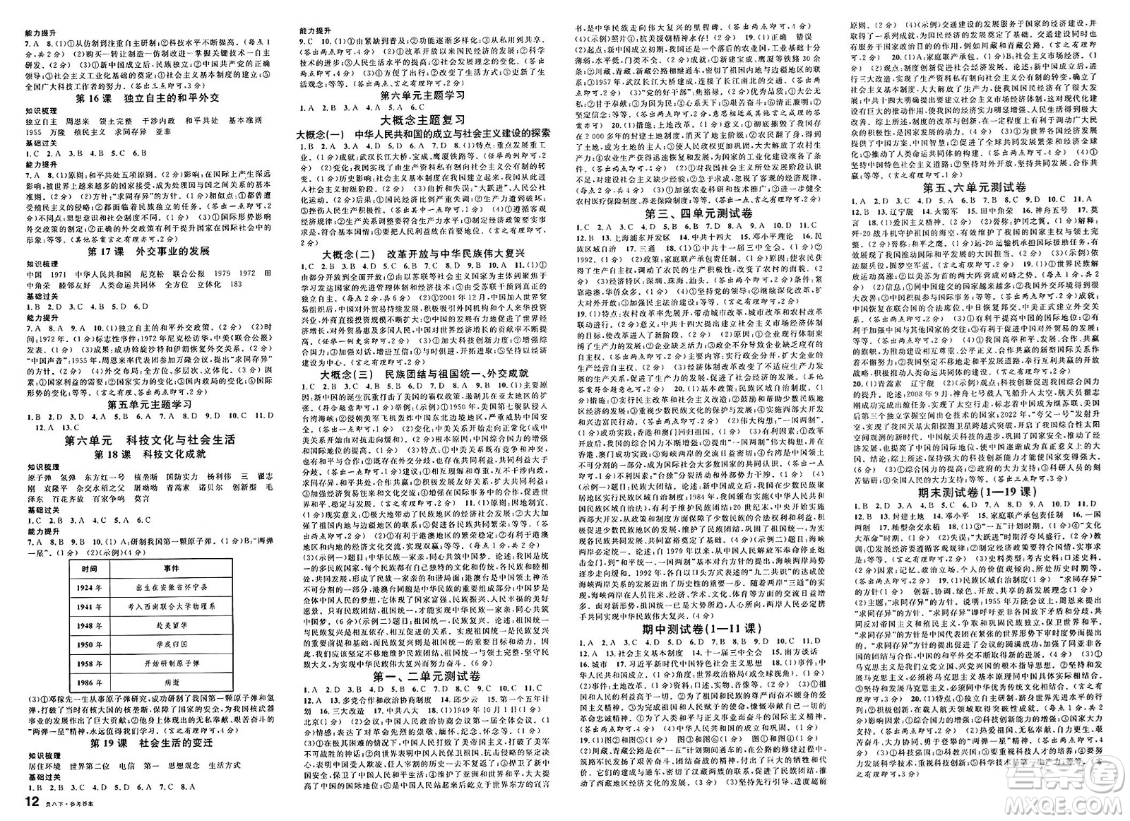 廣東經(jīng)濟(jì)出版社2025年春名校課堂八年級歷史下冊人教版貴州專版答案