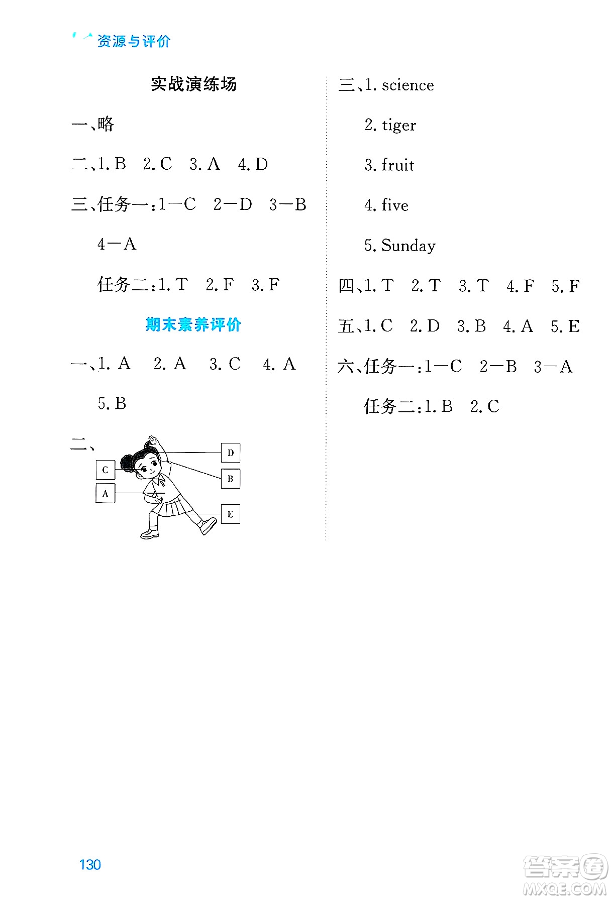 黑龍江教育出版社2025年春資源與評(píng)價(jià)三年級(jí)英語下冊(cè)外研版B版黑龍江專版答案