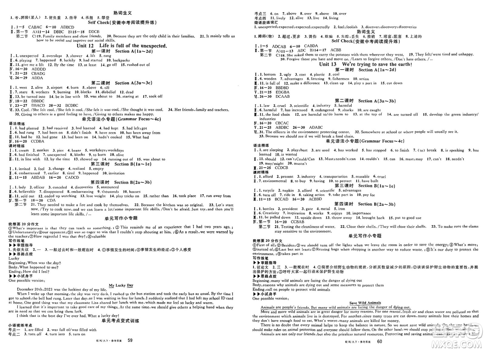 安徽師范大學(xué)出版社2025年春名校課堂九年級英語下冊人教版安徽專版答案