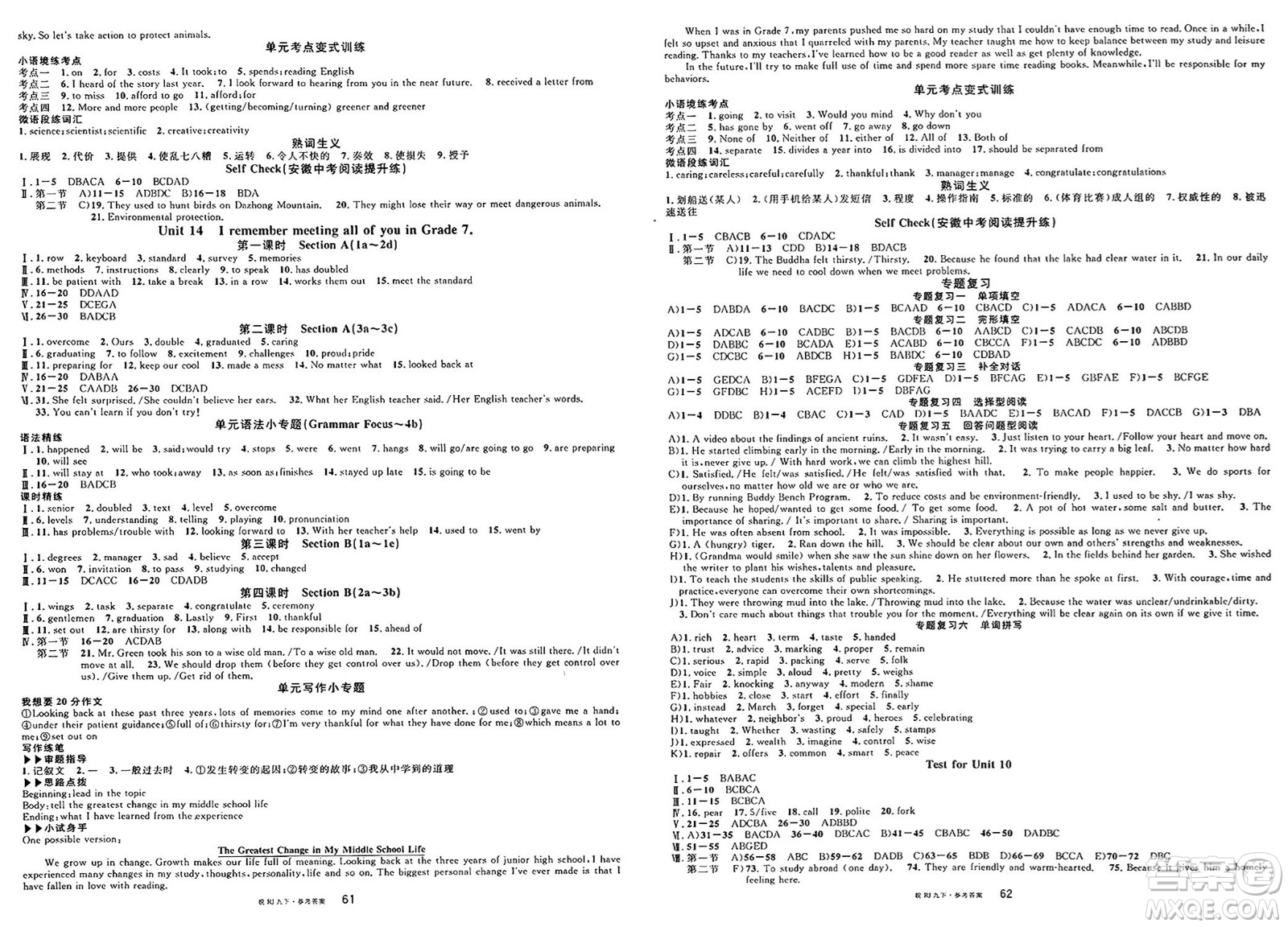 安徽師范大學(xué)出版社2025年春名校課堂九年級英語下冊人教版安徽專版答案