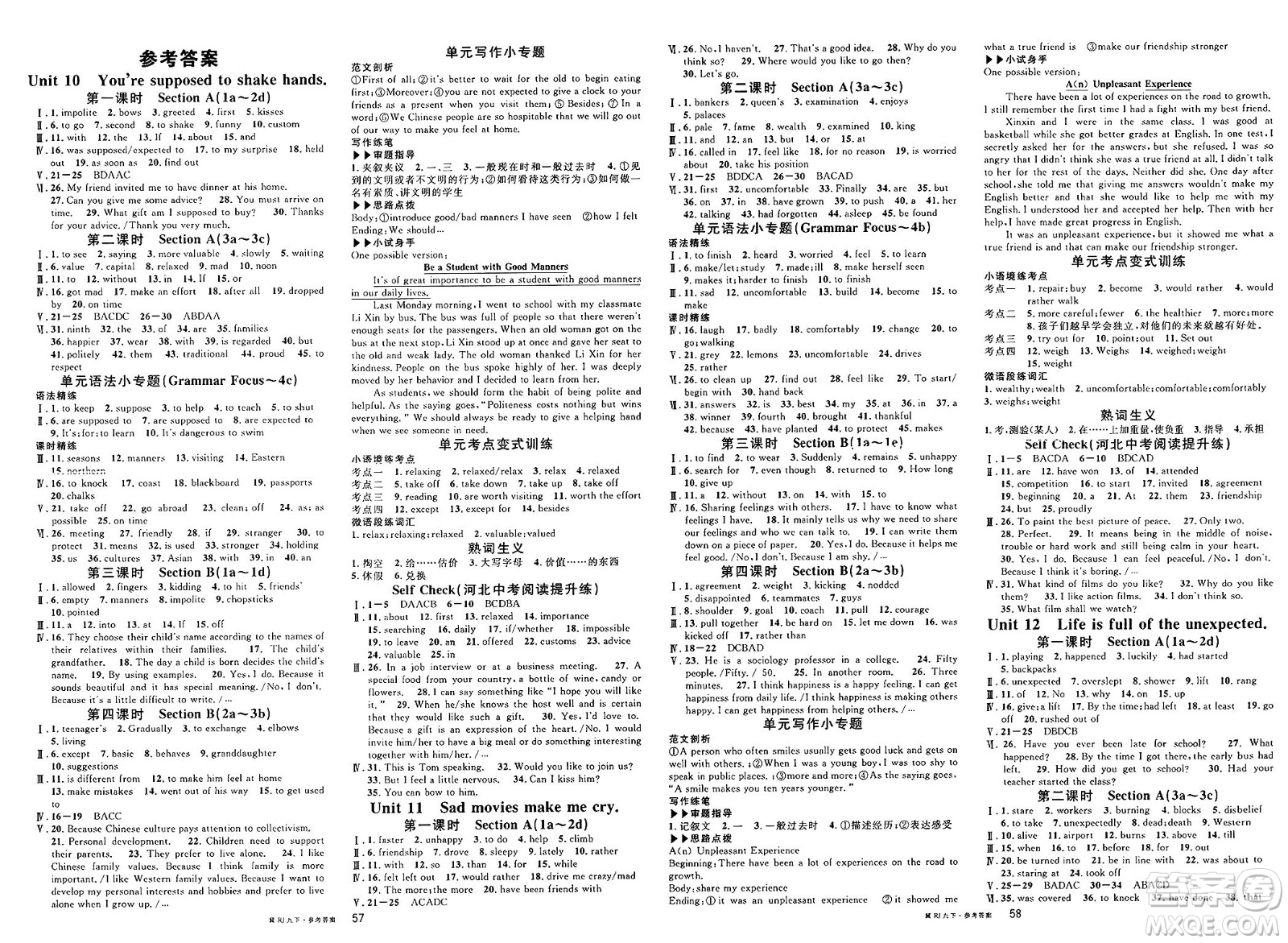 安徽師范大學(xué)出版社2025年春名校課堂九年級英語下冊人教版河北專版答案