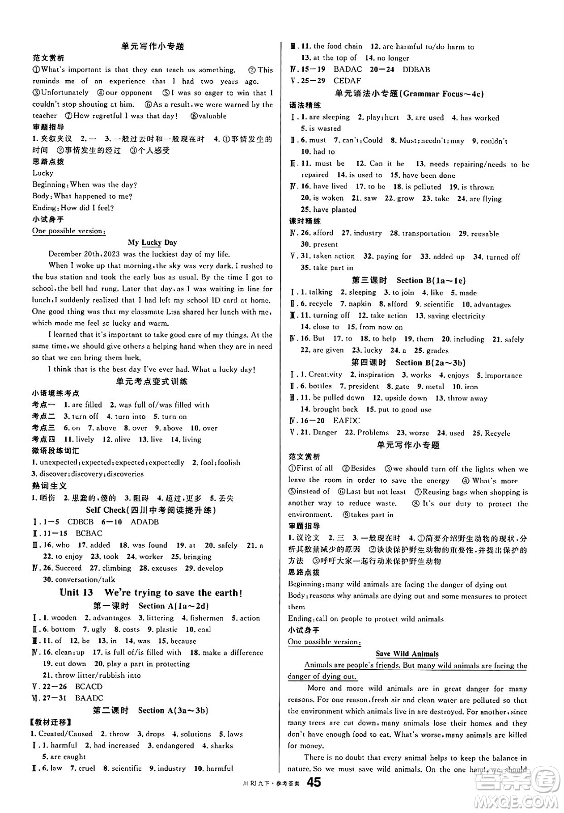 安徽師范大學出版社2025年春名校課堂九年級英語下冊人教版四川專版答案