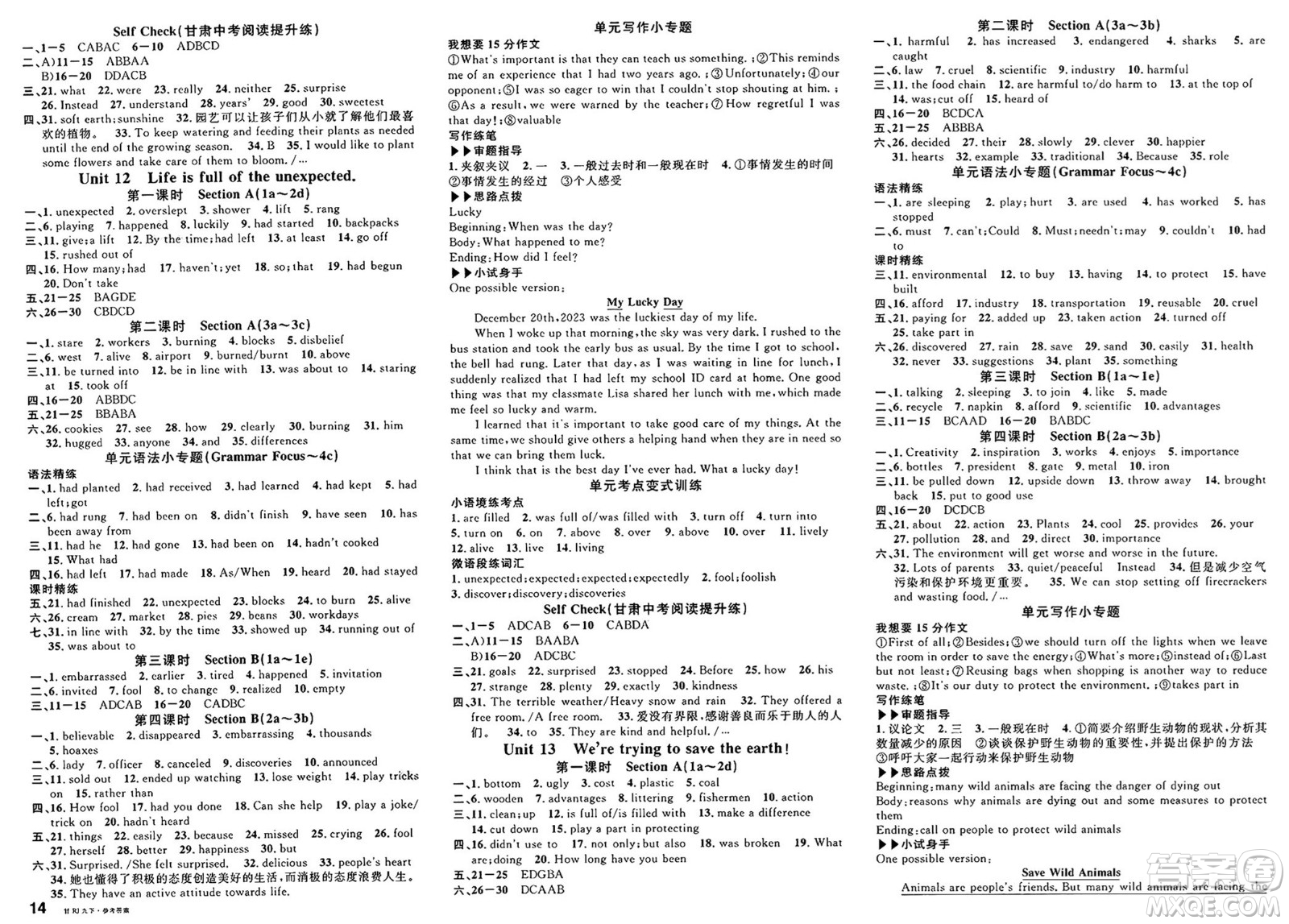 廣東經(jīng)濟(jì)出版社2025年春名校課堂九年級英語下冊人教版甘肅專版答案