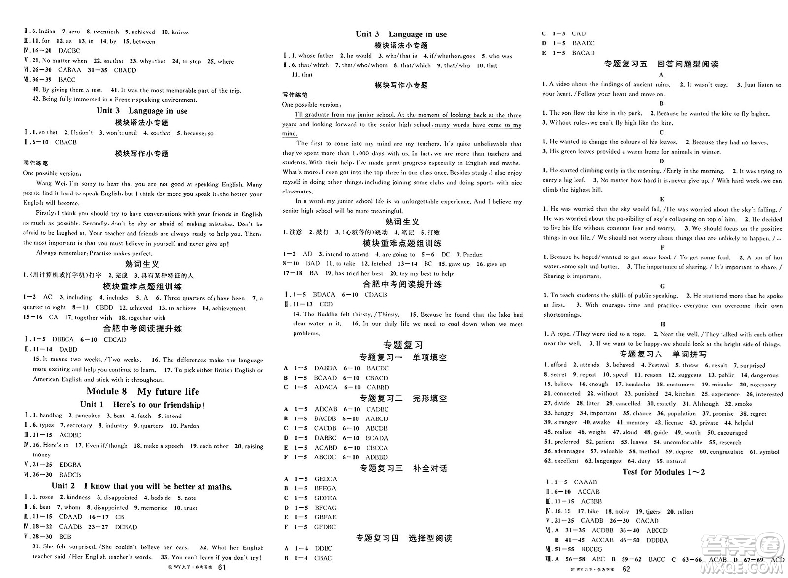安徽師范大學(xué)出版社2025年春名校課堂九年級(jí)英語(yǔ)下冊(cè)人教版合肥專版答案